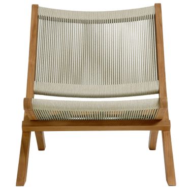 Vienna Outdoor Patio Teak and Rope Folding Accent Lounge Chair In Natural