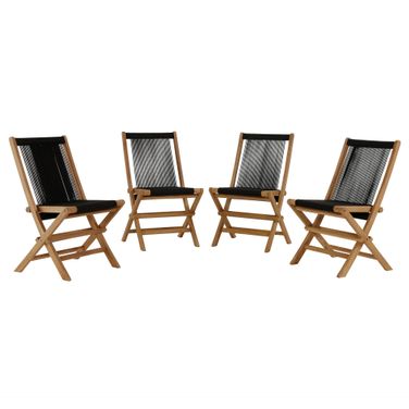 Vienna Outdoor Patio Teak and Rope Folding Chairs Set of 4 In Natural and Black