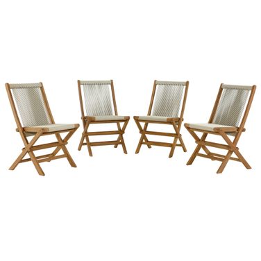 Vienna Outdoor Patio Teak and Rope Folding Chairs Set of 4 In Natural