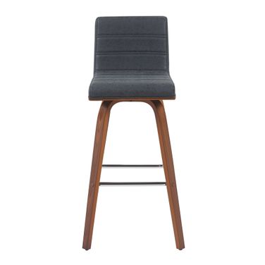 Vienna Swivel Bar Height Stool with Upholstered Seat and Wood Frame In Vintage Black and Walnut