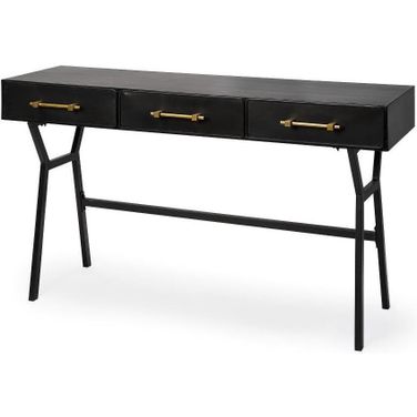 Vince Black Metal With Gold Accents 3 Drawer Office Desk