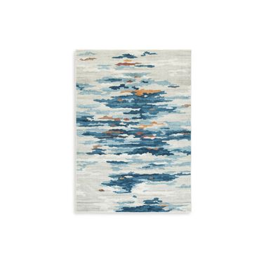 Vinlett 8' x 10' Washable Rug In Blue/Cream/Brown