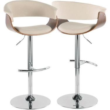 Vintage Mod Mid-Century Modern Adjustable Barstool With Swivel In Walnut And Cream Fabric