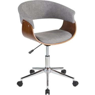 Vintage Mod Mid-Century Modern Office Chair In Walnut Wood And Light Grey Fabric