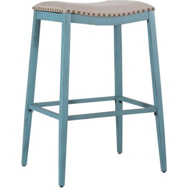 Vintage Series Backless Upholstered Barstool In Blue