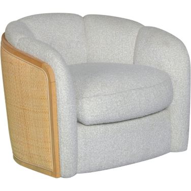 Violet Accent Chair with Boucle Fabric and Rattan Back In Desert Sand and Natural
