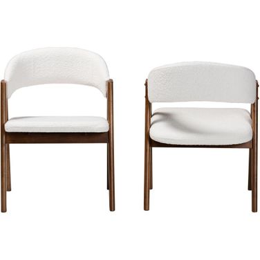 Virden Boucle Upholstered Dining Chair Set of 2 In White and Brown