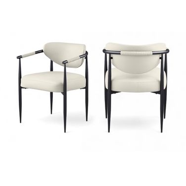 Virella Vegan Leather Upholstered Dining Chair Set of 2 In Cream and Matte Black