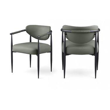 Virella Vegan Leather Upholstered Dining Chair Set of 2 In Olive and Matte Black