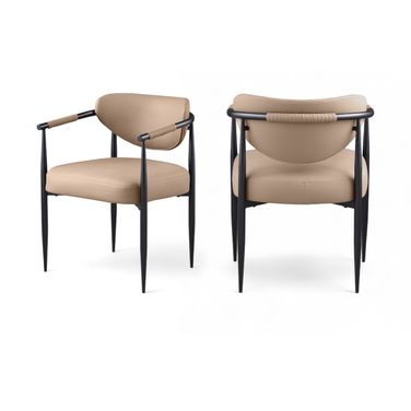 Virella Vegan Leather Upholstered Dining Chair Set of 2 In Tan and Matte Black