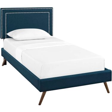 Virginia Azure Twin Fabric Platform Bed with Round Splayed Legs