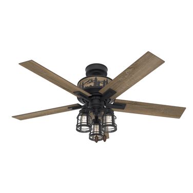 Vista 52 Inch Ceiling Fan with LED Light Kit and Pull Chain In Natural Black and Drift Oak