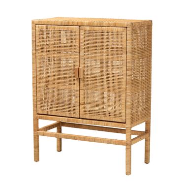 Vivan Rattan and Wood 3 Self Storage Cabinet In Natural Brown