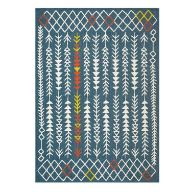 Viven Tribal Power-Loomed Indoor/Outdoor Area Rug In Ivory and Navy
