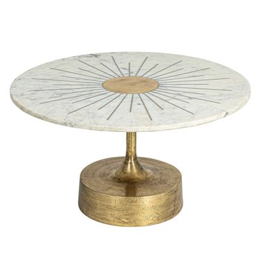 Vivian Marble and Metal Coffee Table with Sunburst Design In Gold
