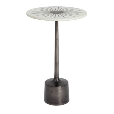 Vivian Marble and Metal Martini Table with Sunburst Design In Black