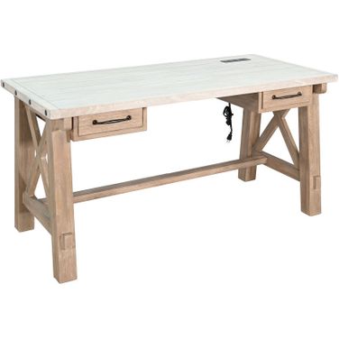 Vivian Writing Desk with Power Plug In Light Gray/Wheat
