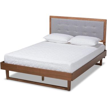 Viviana Modern and Contemporary Light Grey Fabric Upholstered and Ash Walnut Finished Wood Queen Size Platform Bed