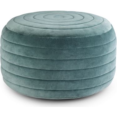 Vivienne Velvet Fabric Round Pouf In Turquoise