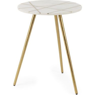 Vivienne White Marble With Antique Gold Metal Round Large Accent Table
