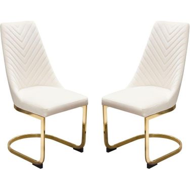 Vogue Dining Chairs Set of 2 In Cream Velvet With Polished Gold Metal Base