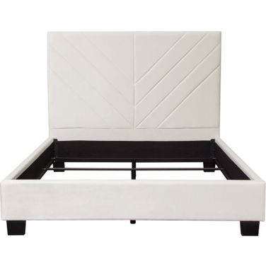 Vogue Eastern King Bed with 54 Inch Headboard in Light Cream Velvet