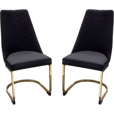 Vogue Set of 2 Dining Chairs in Black Velvet with Polished Gold Metal Base