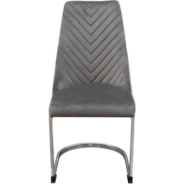 Vogue Dining Chairs Set of 2 In Grey Velvet With Polished Silver Metal Base