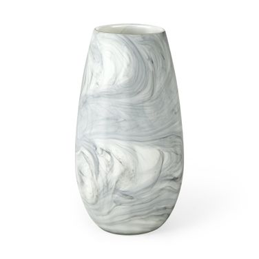 Volta II Abstract Pattern Glass Tall Vase In White and Gray