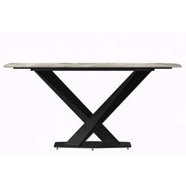 Voren 55 Inch Dining Table with Sintered Stone Top In Dark Grey and Black