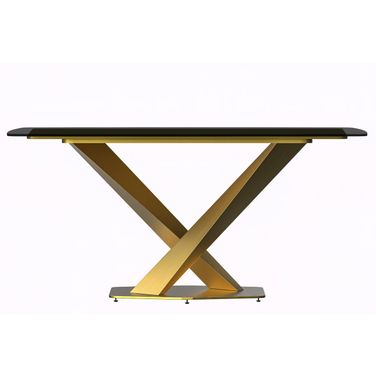 Voren 62 Inch Dining Table with Glass Top In Gold and Black