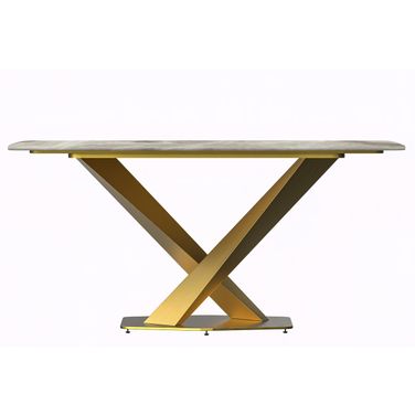 Voren 62 Inch Dining Table with Sintered Stone Top In Gold and Dark Grey