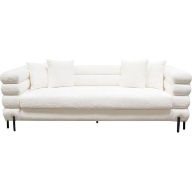 Vox Sofa in Faux White Shearling with Black Powder Metal Legs