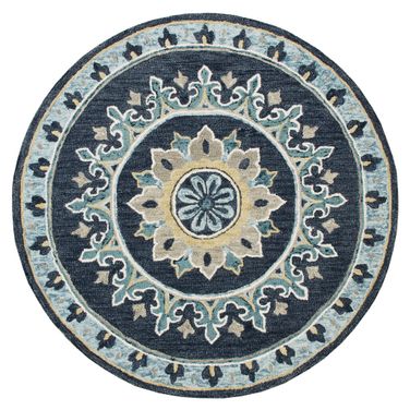 Vylix Medallion Hand-Hooked Wool Area Rug In Blue and Yellow