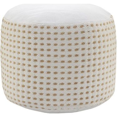 Vylla Geometric Hand-Woven All-Natural Jute Blend Ottoman Pouf In White and Tan