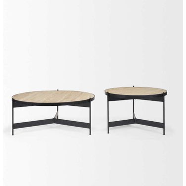 Wade Travertine Marble And Metal Coffee Tables In Black and Beige