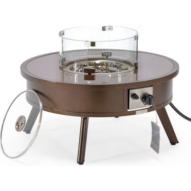 Walbrooke Outdoor Patio Round Fire Pit Side Table In Brown