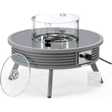 Walbrooke Outdoor Patio Round Slats Design Fire Pit Side Table In Grey