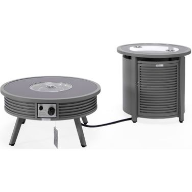 Walbrooke Patio Round Fire Pit and Tank Holder Slat Design In Grey
