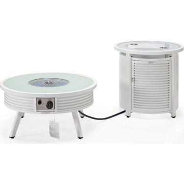 Walbrooke Patio Round Fire Pit and Tank Holder Slat Design In White