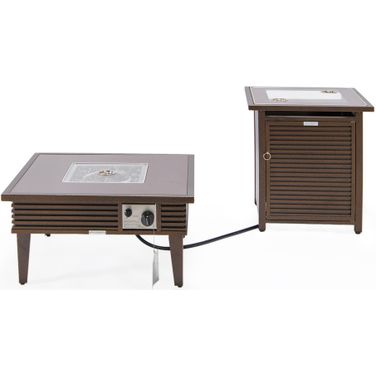 Walbrooke Patio Square Fire Pit and Tank Holder Slat Design In Brown
