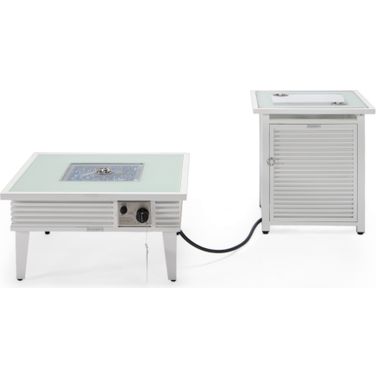 Walbrooke Patio Square Fire Pit and Tank Holder Slat Design In White