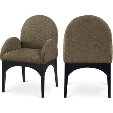 Waldorf Boucle Fabric Dining Arm Chair In Olive/Black