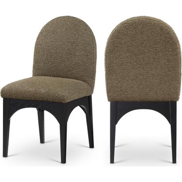Waldorf Boucle Fabric Dining Side Chair In Olive/Black