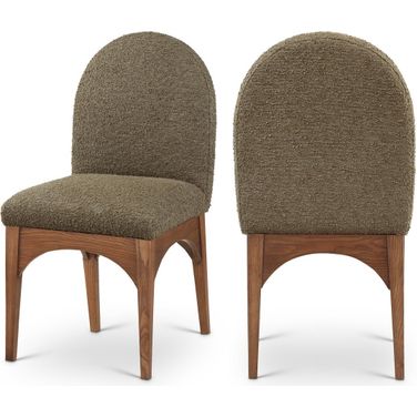 Waldorf Boucle Fabric Dining Side Chair In Olive/walnut