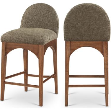 Waldorf Boucle Fabric Stool In Olive/walnut
