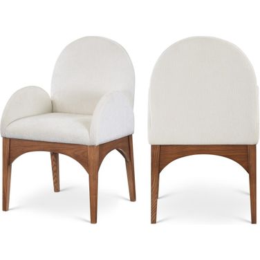 Waldorf Chenille Fabric Dining Arm Chair In Cream/walnut