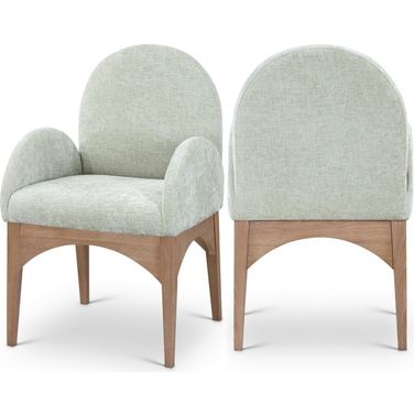 Waldorf Chenille Fabric Dining Arm Chair In Mint/Natural