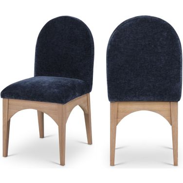 Waldorf Chenille Fabric Dining Side Chair In Navy/Natural