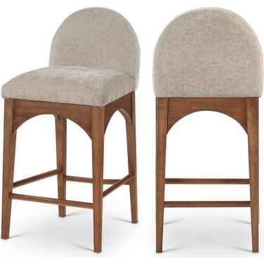 Waldorf Chenille Fabric Stool In Beige/walnut